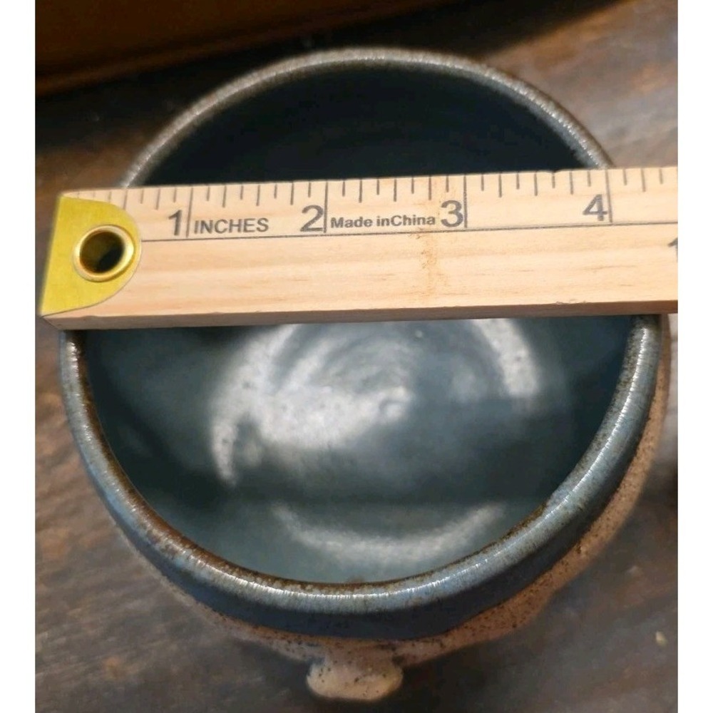 Whimsical Ceramic Face Shaving Mug Bowl Hand Thrown Signed Art Pottery Blue Rim - Picture 10 of 11
